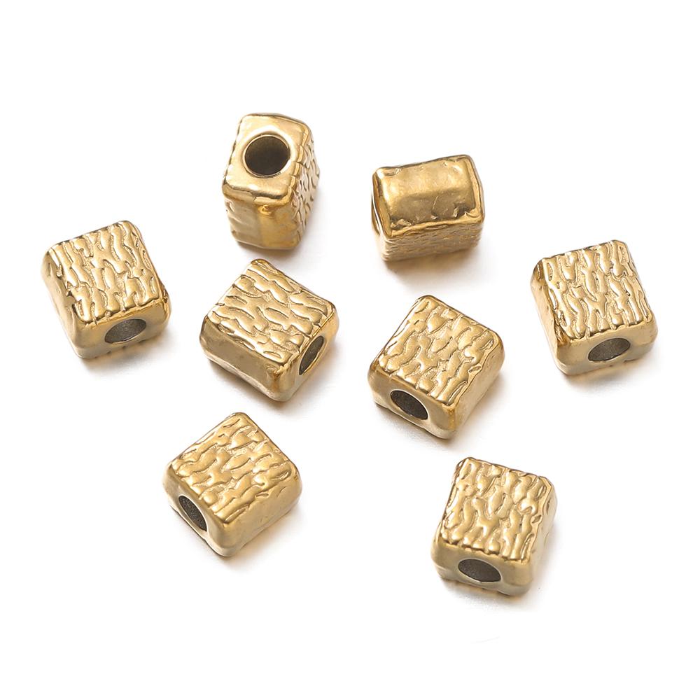 10Pcs/Pack Stainless Steel Various Shape Gold Steel Color Texture Spacer Beads for DIY Bracelet Jewelry Making Accessories