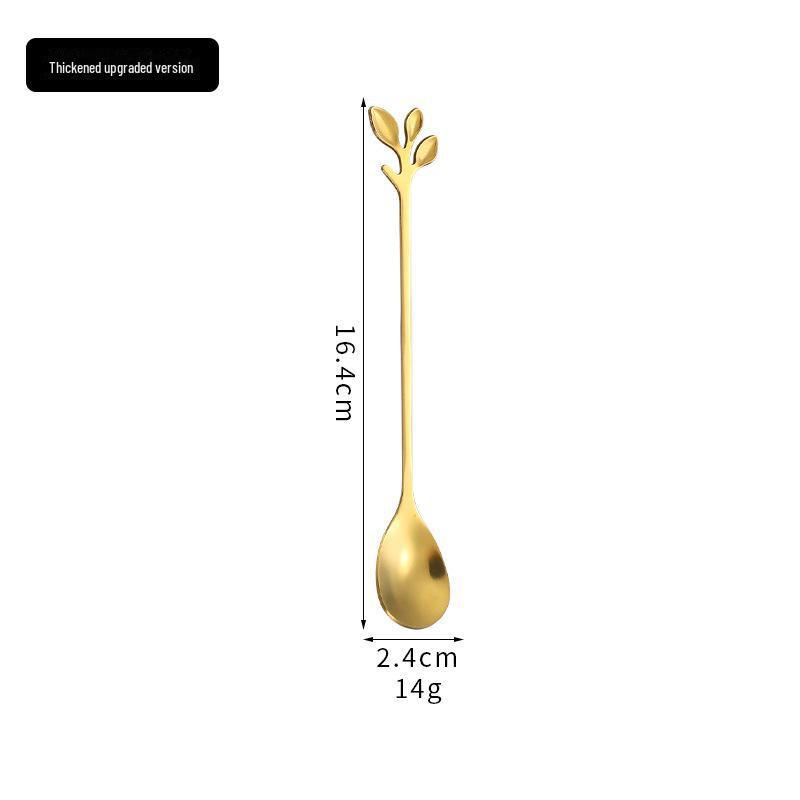 Stainless Steel Leaf Spoon & Fork Set - Long Handle for Coffee, Dining & Dessert