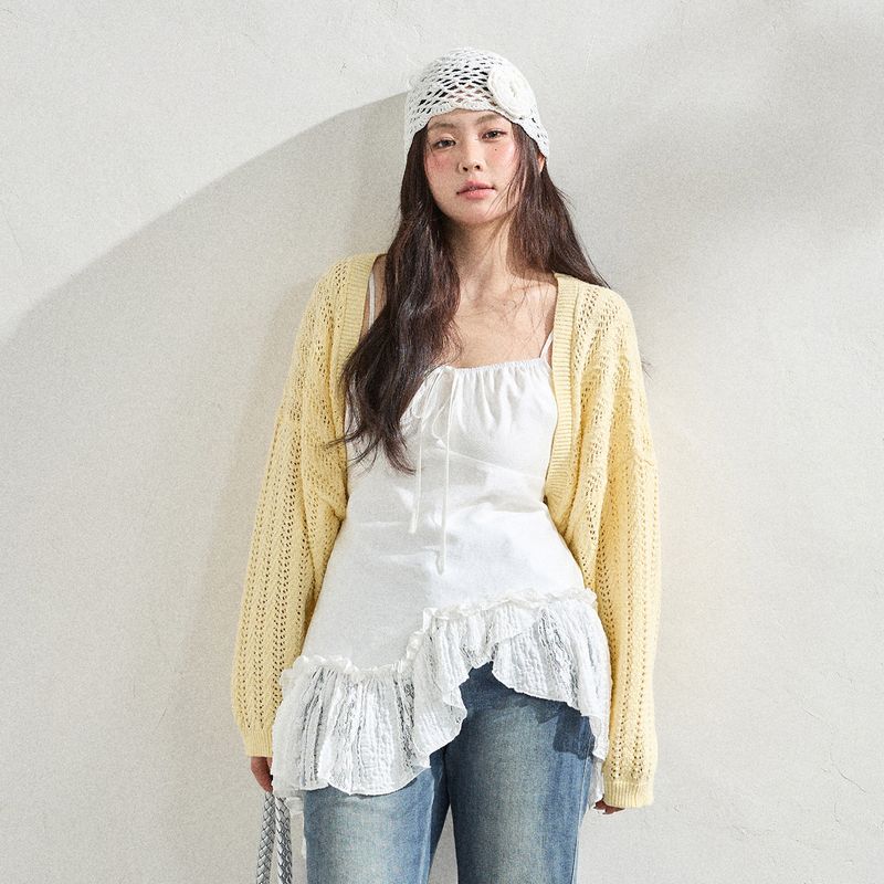 

Plus-Size Women s Clothing for Early Spring: Slimming Irregular Lace Camisole and Flared Jeans Set for Slightly Chubby Girls Yellow Cardigan 2XL