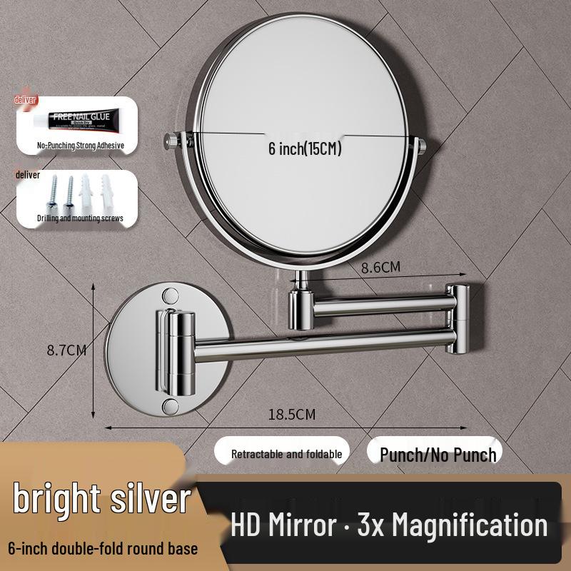 Wall-Mounted Foldable Vanity Mirror with Lights (Double-Sided, Punch-Free Installation) for Bathroom.