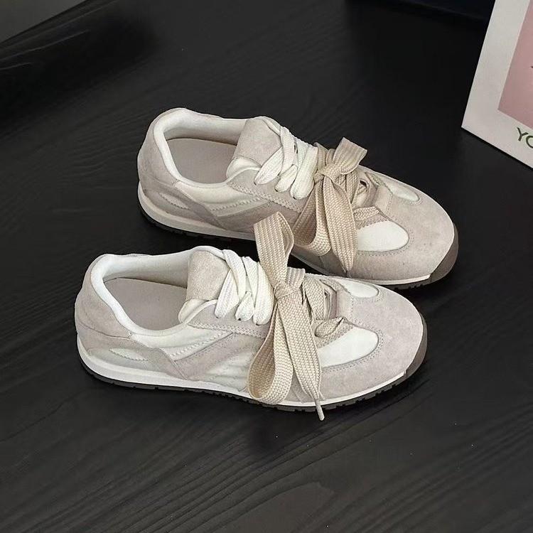 

Leather retro color matching German training shoes women s 2025 spring new Korean version lace-up versatile casual sports Forrest Gump shoes tide 35 белый