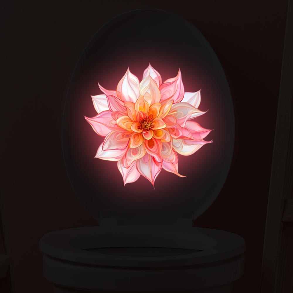 Colorful Luminous Dahlia Toilet Stickers, Waterproof Bathroom Decoration Stickers, Fluorescent Art Stickers