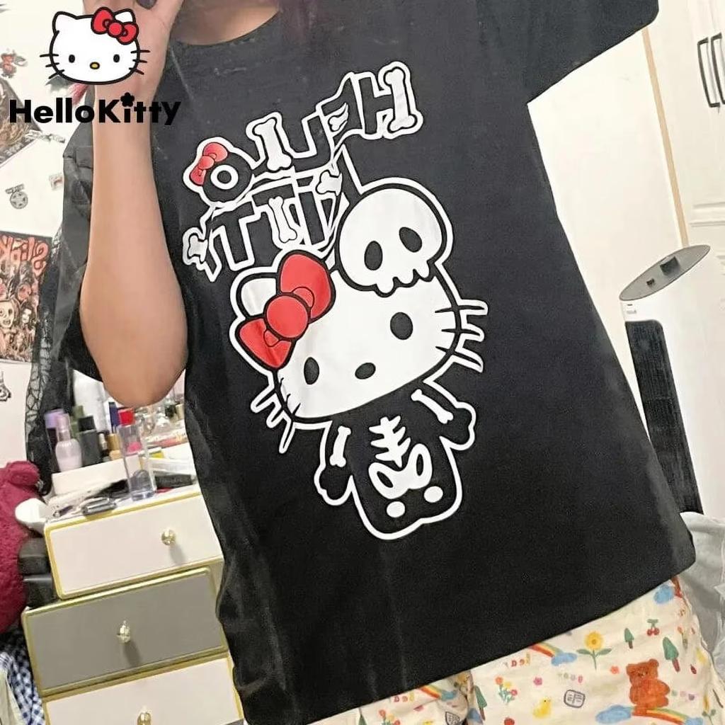 2026 new Summer HelloKitty Cartoon Graphic Tee Casual Short Sleeve Cotton Tops for Adults Kids Lovely Kawaii Streetwear Style