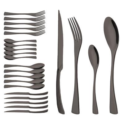 24Pcs Black Eating Utensils 18/10 Stainless Steel Flatware Set for 6 Steak Knife Fork Spoon Teaspoon Silverware Cutlery Set Food Tableware