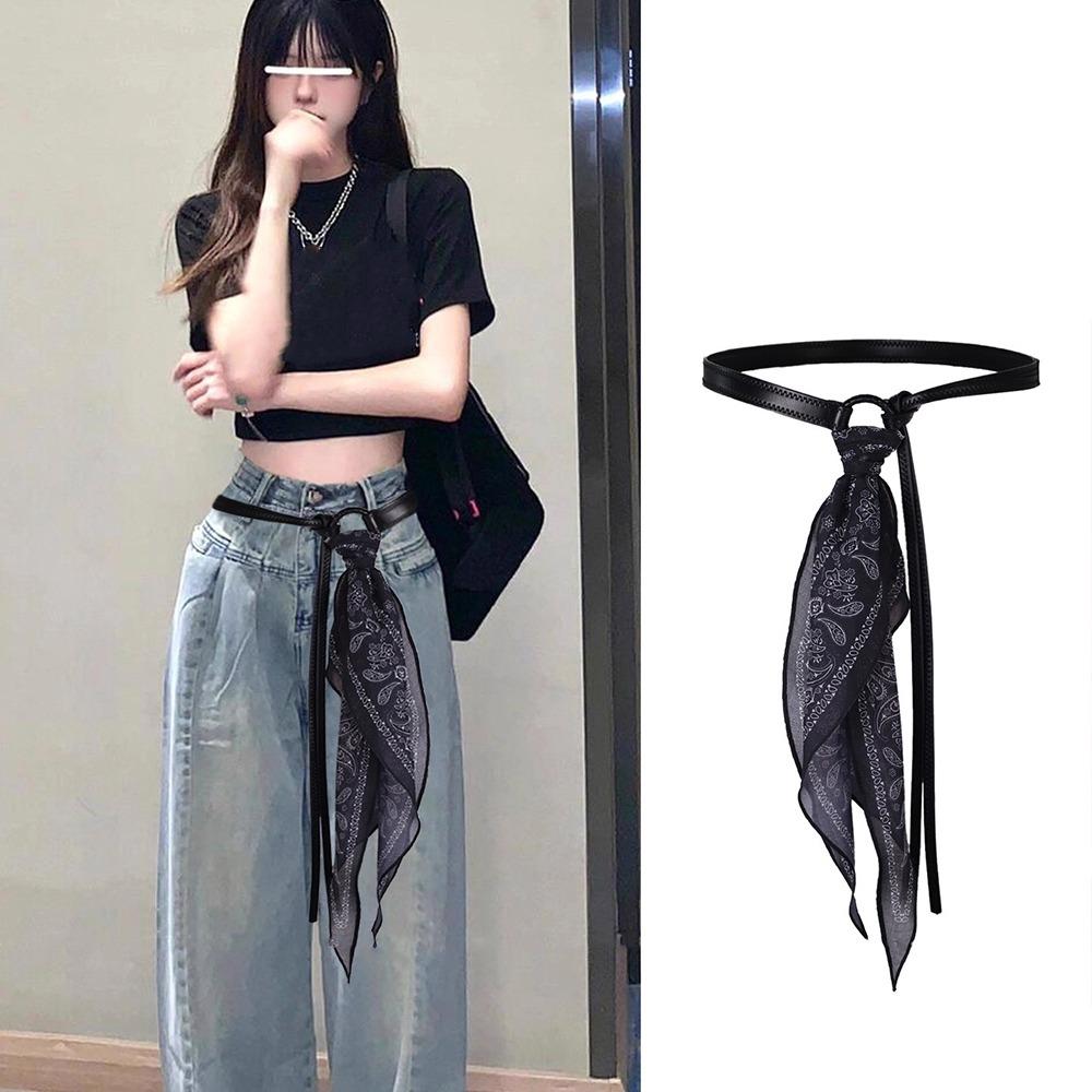 Fashion PU Leather Women's Silk Ribbon Belt Hip Hop Punk Waist Belt Vintage Retro Waistband