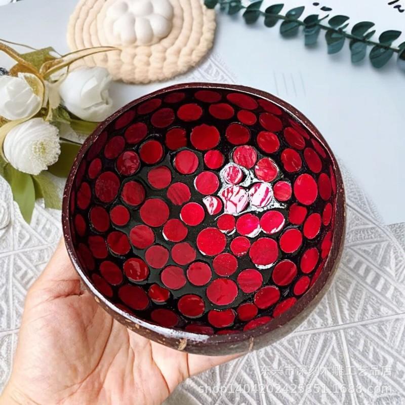 Vietnamese Coconut Shell Bowl Decorative Serving Dish Snacks Nuts Candy Home Decor Storage