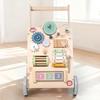 Ins Nordic Style Shopping Slidable Toddler Trolley Wooden Beads Percussion Gears Cognitive Playhouse Toys