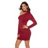 Women Fashion Nightclub Dress Party Slanting Shoulder Dress Sexy Long Sleeve Dress
