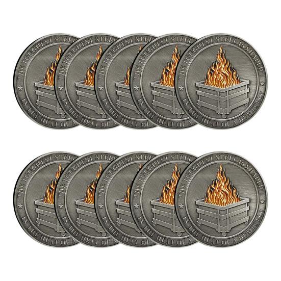 Challenge Coin Dumpster Flame Pattern Retro Silver Color Challenge Medal Unique Office Desk