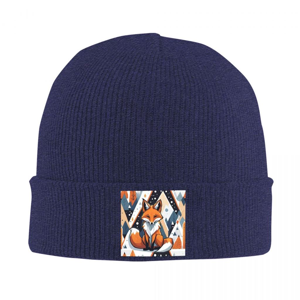 Smiling Geometric Fox Warm Knitted Cap Winter Knit Bonnet Hat Skullies Beanies Hip Hop Caps for Unisex