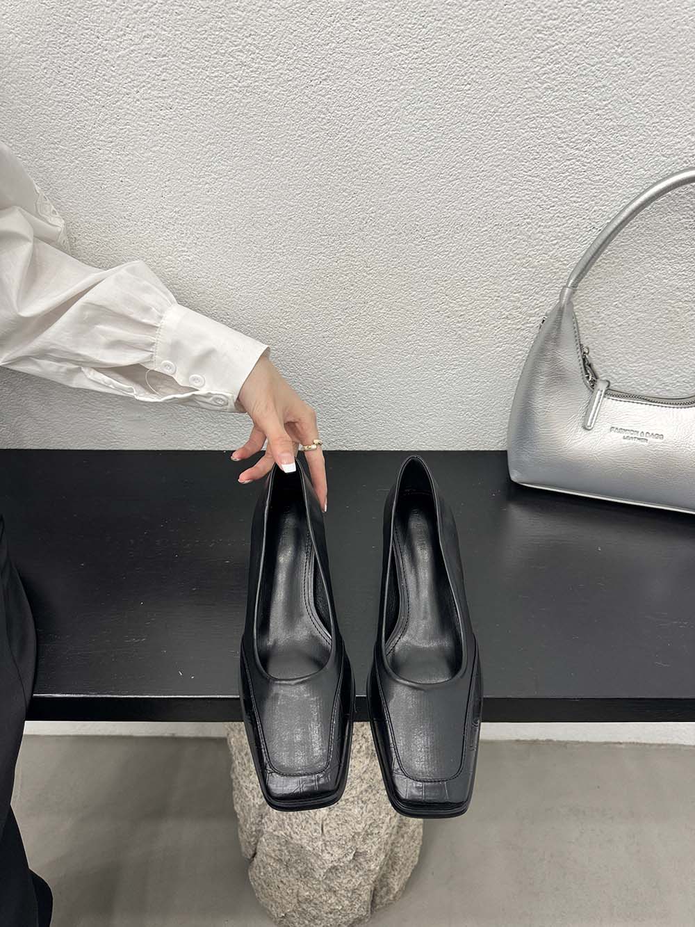 

fashion Square Toe Women Pumps Shallow Slip On Sexy Black Beige Brown Square High Heels Pumps 2024 New Arrivals Office Party Pumps 35-39 5.5 чёрный