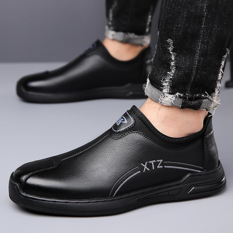 Men Leather Shoes Soft Sole Casual Shoes Spring Comfortable Business Flats Man Lightweight Work Shoes Slip-on Driving Shoe Tenis