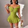 2024 Schickes Off-Shoulder Minikleid - Tailliert, Schlankmachend, Kurzärmelig Sommer Mode