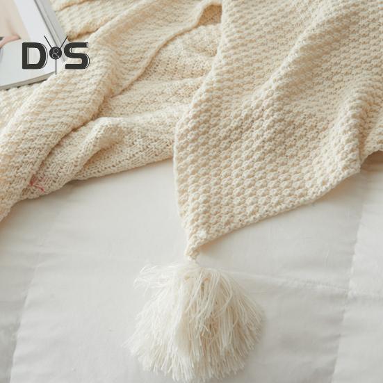 Severská pletená deka Jednobarevná deka s třásněmi Žmolkování odolná přehozová deka se střapci pro domácí dekoraci Postel Pohovka Cestování
