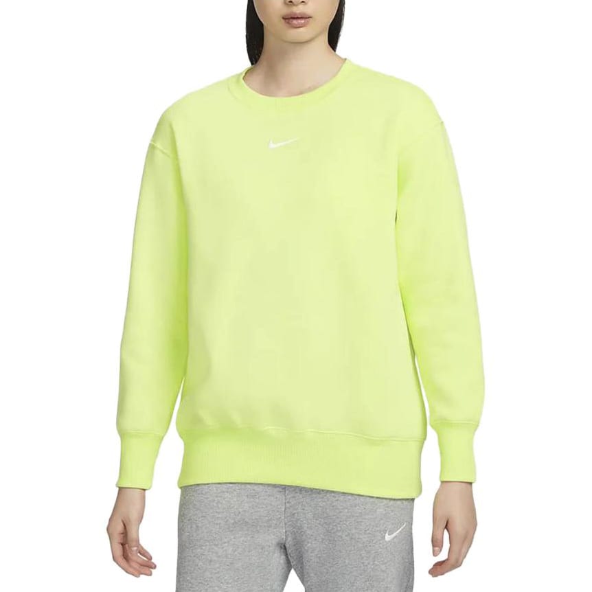 Nike Ropa Deportiva Phoenix Forro Polar Color Sólido Cuello Redondo Forrado de Polar Corte Holgado Sudadera para Mujer Limón Claro DQ5734-736