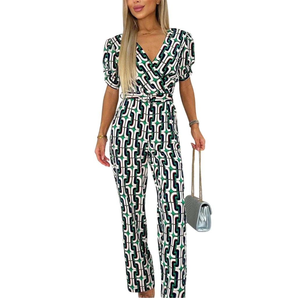 AX Paris Damen Geometrisches Muster Jumpsuit mit Gürtel