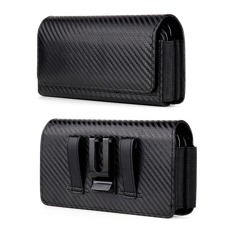 

Carbon Fiber Pattern Leather Waist Phone Bag, Dual Layer with Belt Loop, Fits 6.7-inch Phones, Horizontal, Iron Back Buckle, Card Slots. 167mm universal