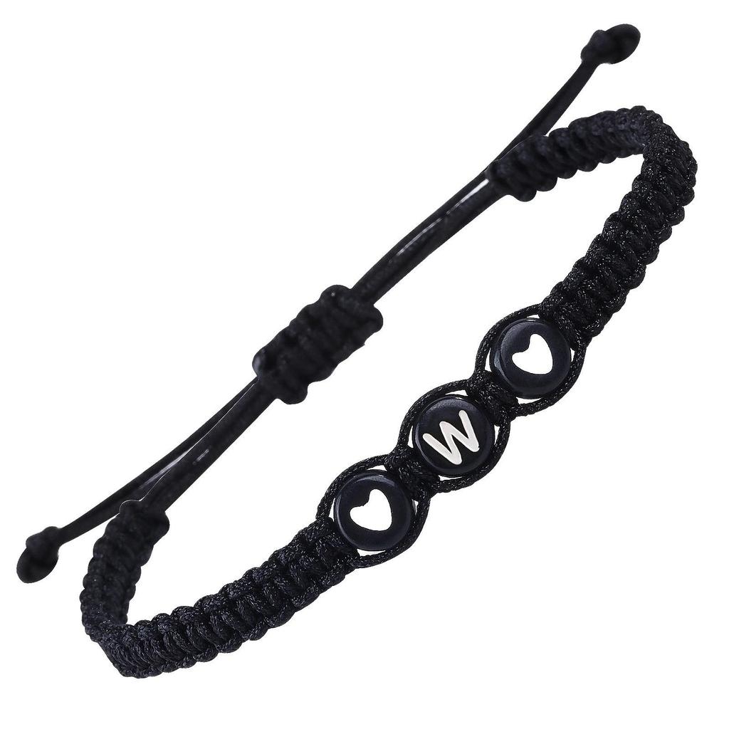 Handgemaakte Zwart-Witte Hartjes Armband met 26 Engelse Letters – Modieus, Veelzijdig Koppel Accessoire