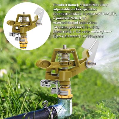 Sárgaréz ütős sprinkler, nagy teljesítményű locsolófej fúvókákkal,