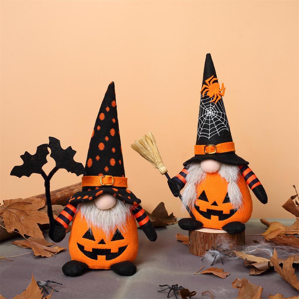 Halloween Ghost Plush 2 Pcs Set Spooky Faceless Dolls with Black Cat Design Stuffed Animal Toys for Home Decor and Holiday