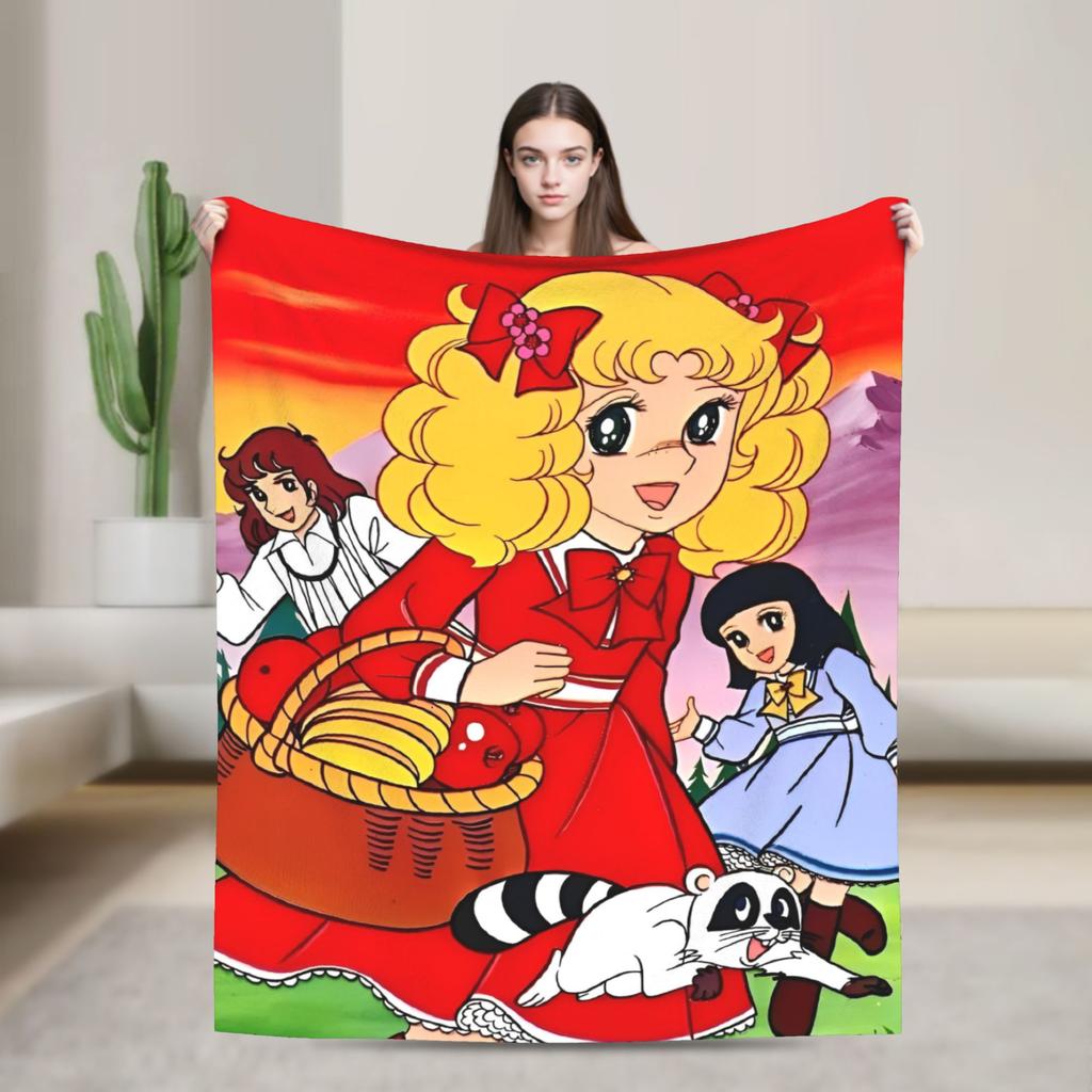 Candy Candy Cartoon Anime Blanket Flannel  Super Warm Throw Blanket for Outdoor Travel Bedspread