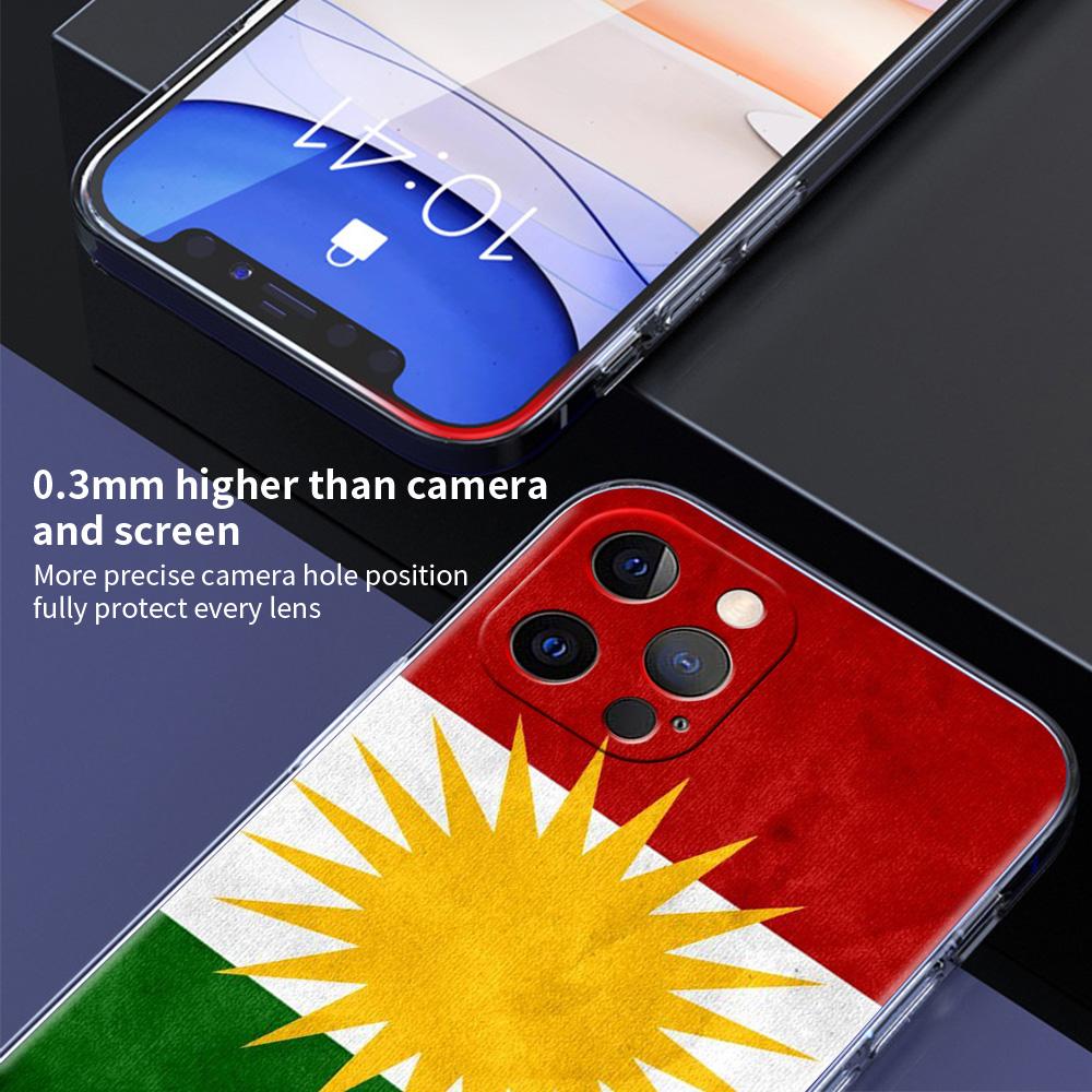 Kurdistan Flag Luxury Phone Case For iPhone 15 16 14 13 Pro 11 12 Max X XR XS 7 8 Plus SE Clear Silicone Cover Fundas Shell