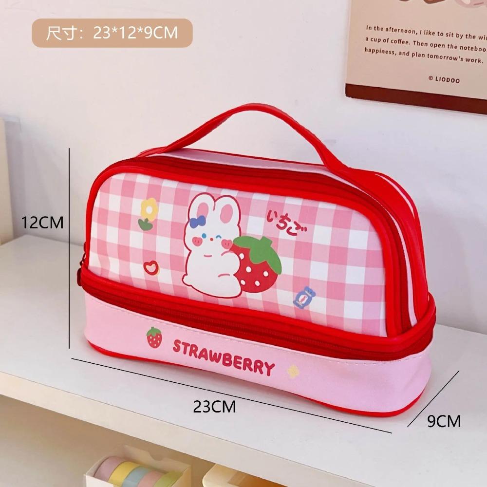 Cartoon Large Capacity Pen Bag Student Handheld Pen Bag Double Layer Storage Bag Cute And Simple Makeup Bag Stationery Box