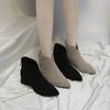 Chaussures pour femmes 2024 Mode Fermeture éclair Bottes pour femmes Automne Bout pointu Uni Tige courte Talon bloc Bottes nues Zapatos Mujer