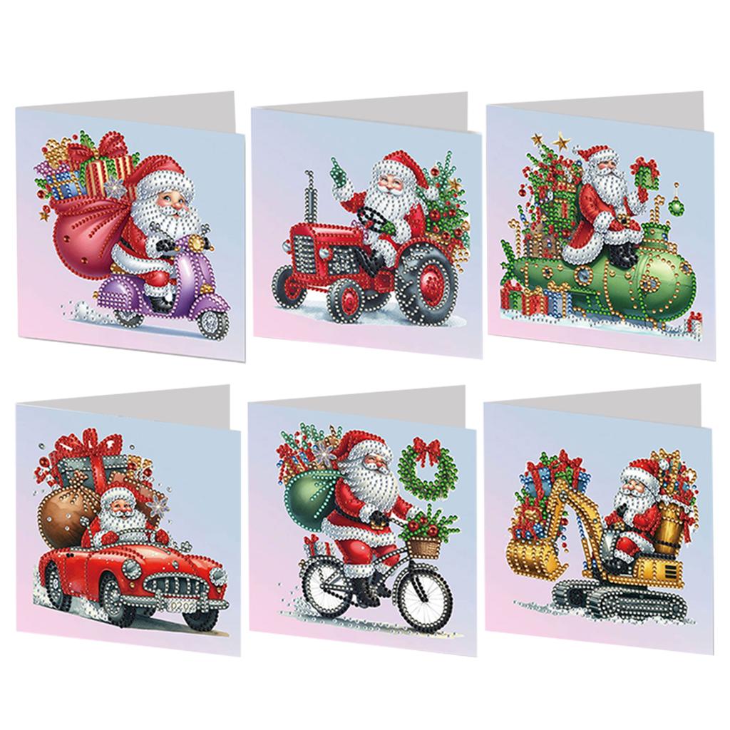 6pcs DIY Rhinestone Diamond Art Mosaic Postcards Xmas Pattern Diamond Art Handmade Cards for Holiday Blessings Christmas Gift