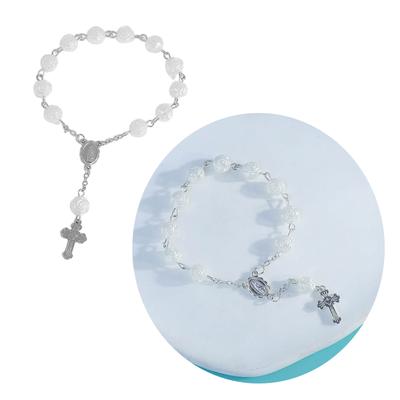 Unieke Baby Doop Armband Religieuze Stijl Gebedsarmband Rozenkrans Armband Verstelbaar Roos Baby Doop Armbanden