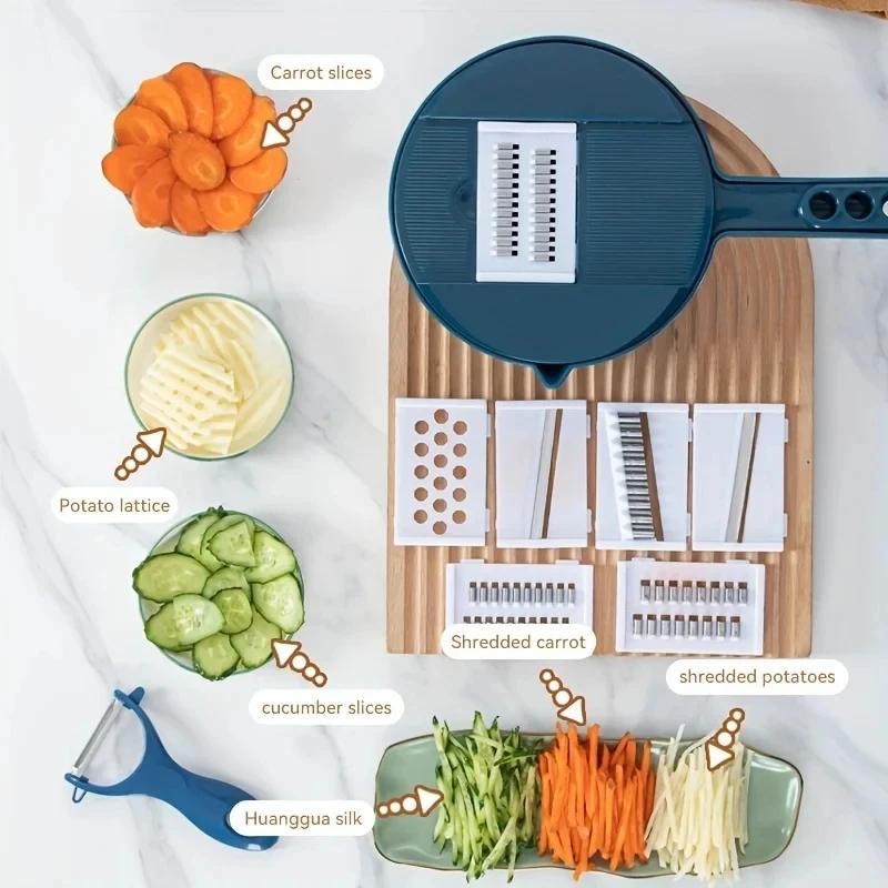 7 - in - 1 Multifunctional Vegetable Cutter, Anti - Slip & Hand - Guard, Food - Grade, Kitchen Slicing/Shredding/Grinding Tool