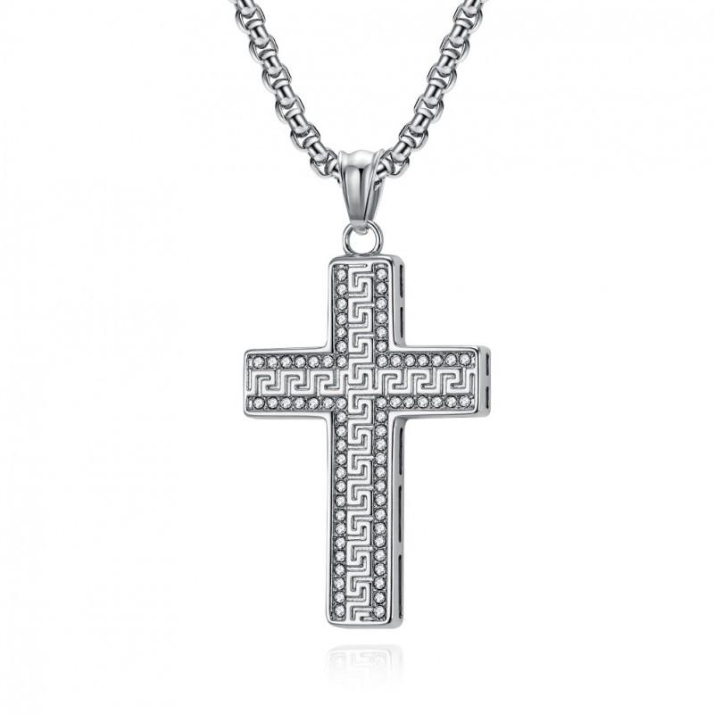 European American Popular Jewelry Titanium Steel Full Diamond Light Luxury Cross Necklace Niche Hip-hop Design High-end Pendant