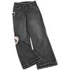 Calça Jeans Feminina Preta e Cinza de Cintura Alta com Barra Larga, Comprimento até o Chão, Afinando, Perna Reta, Caimento Petite para Primavera e Outono 2025.
