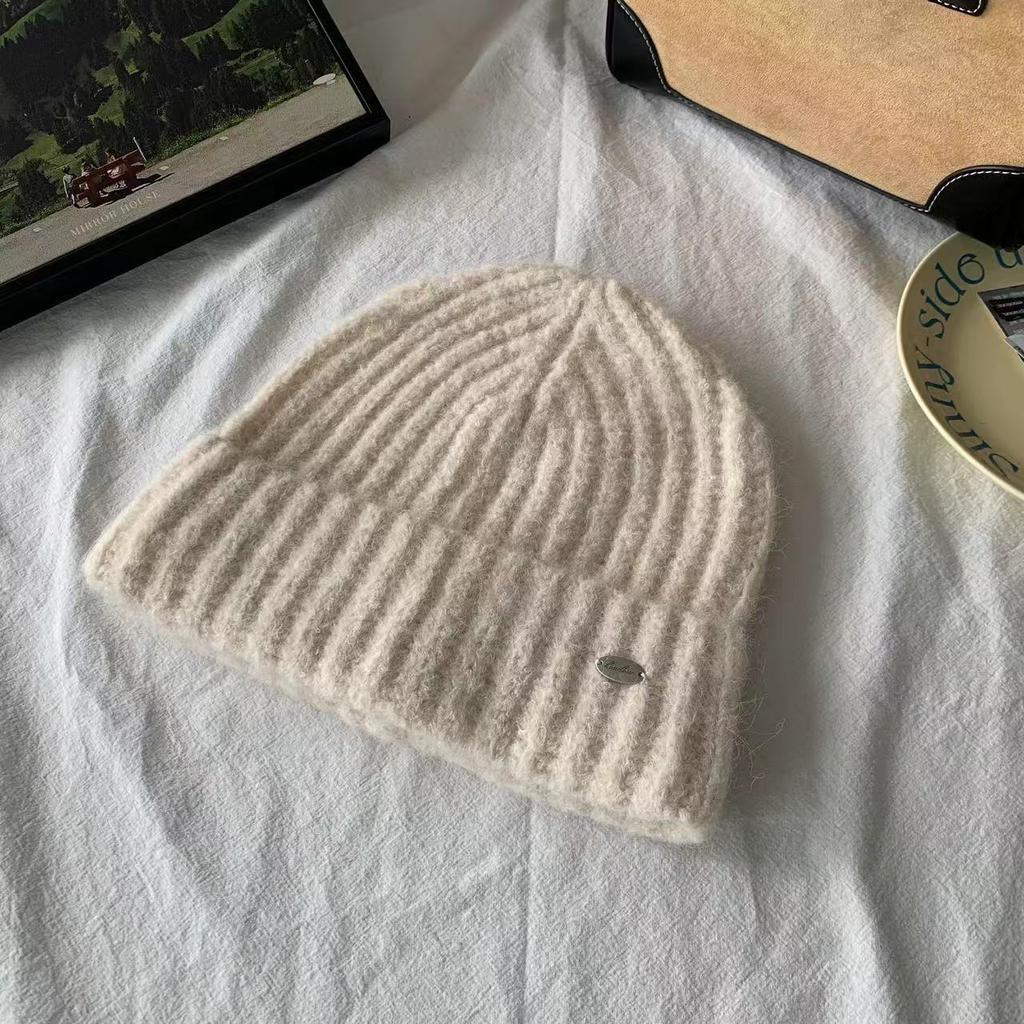 Soft and Skin Friendly Off White Knitted Hat for Women Thickened Warm Woolen Hat for Autumn and Winter  Outdoor Windproof Ear Protecting Hat  Cold Hat