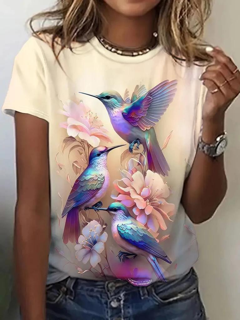 2025 Summer Fashion 3D Animal Birds Print Women T-Shirts Casual O-Neck Short Sleeve Tee Kawaii Girl Trend Ladies Female Clothing