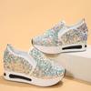 2024 Women's Sequins Platform Sneakers Loafers Casual Slip On Wedge Sports Shoes Fashion Sneakers Walking Trainers