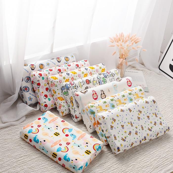 Natural Children Latex Pillow Soft Cotton Cartoon Kids Neck Support Gift For Toddler Preschool Baby Bedding