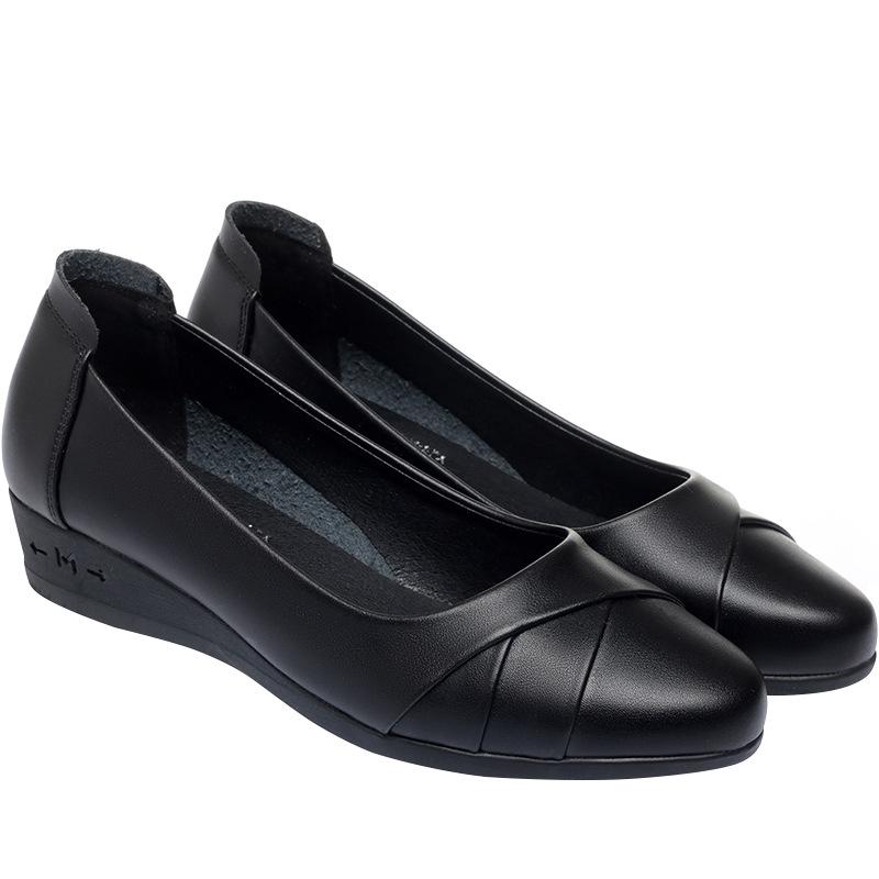 Chaussures en cuir à enfiler pour femmes printemps et automne: Ballerines confortables à semelles souples pour les personnes d'âge moyen et les personnes âgées