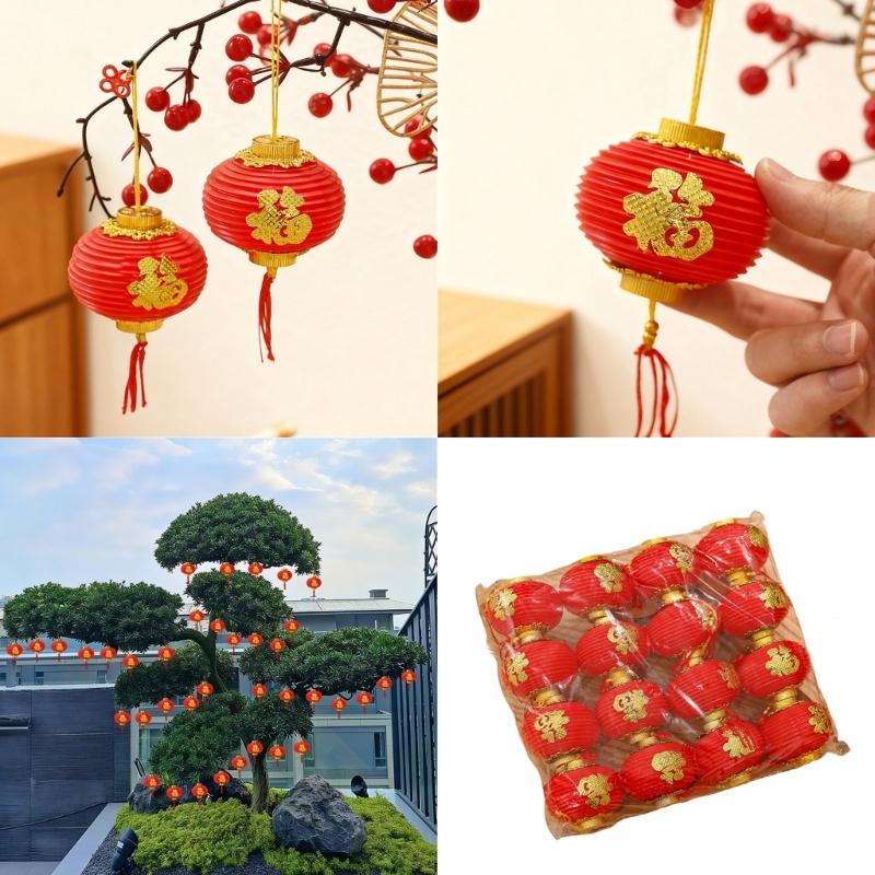 Waterproof Plastic Chinese Lanterns Hanging Ornament For Tree Window Door Wedding Chinese Spring Festival Decoration