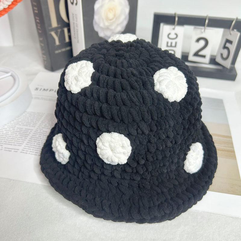 Charming Cartoon Crochet Mushroom Beanie - Cozy, Thick Knit Fisherman Hat for Autumn and Winter.