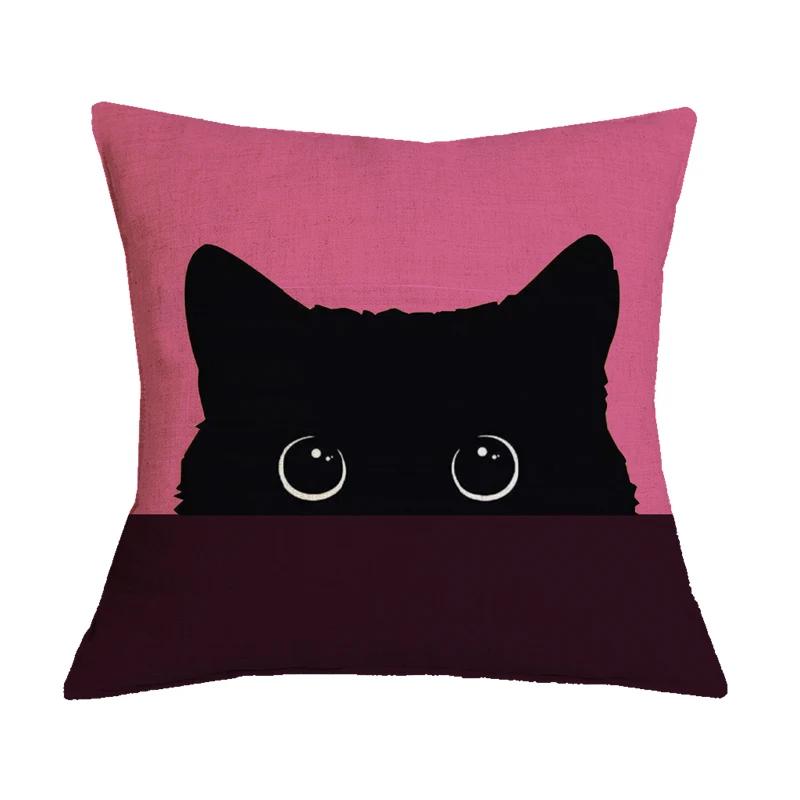 Creative Black Cat Pattern Cotton Linen Cushion Cover Animal Printed Pillow Case For Home Sofa Car Decor Pillowcase 45X45Cm