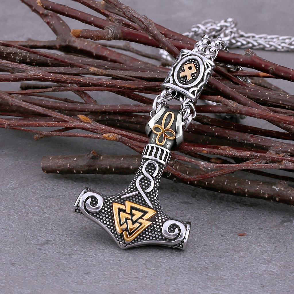 Nordic Mythology Men's Scandinavian Pirate Fashion Necklace Odin Rune Pendant Punk Wind Tide Men's Pendant Accessories