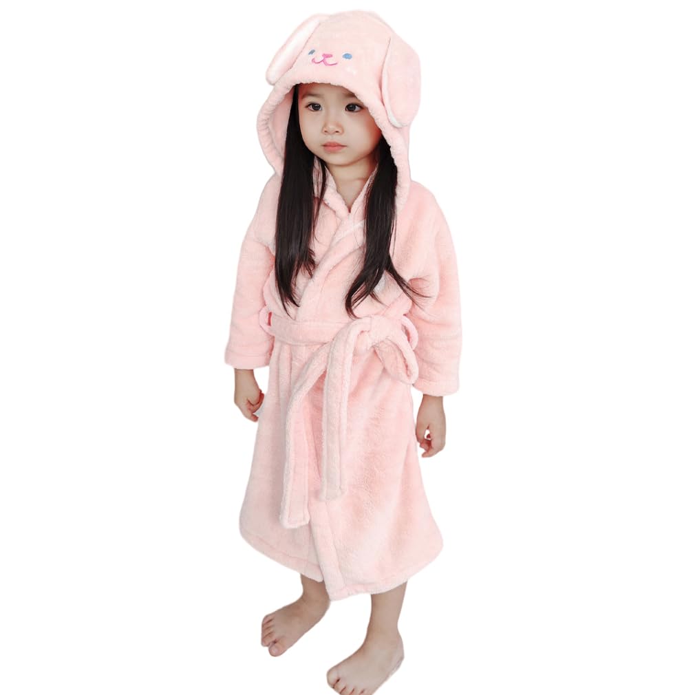 MARBEINE Kids' Hooded Bathrobe, Towel Fabric, Animal Print, for Boys and Girls, Open-Front, Fluffy, Perfect for Bathtime or Loungewear