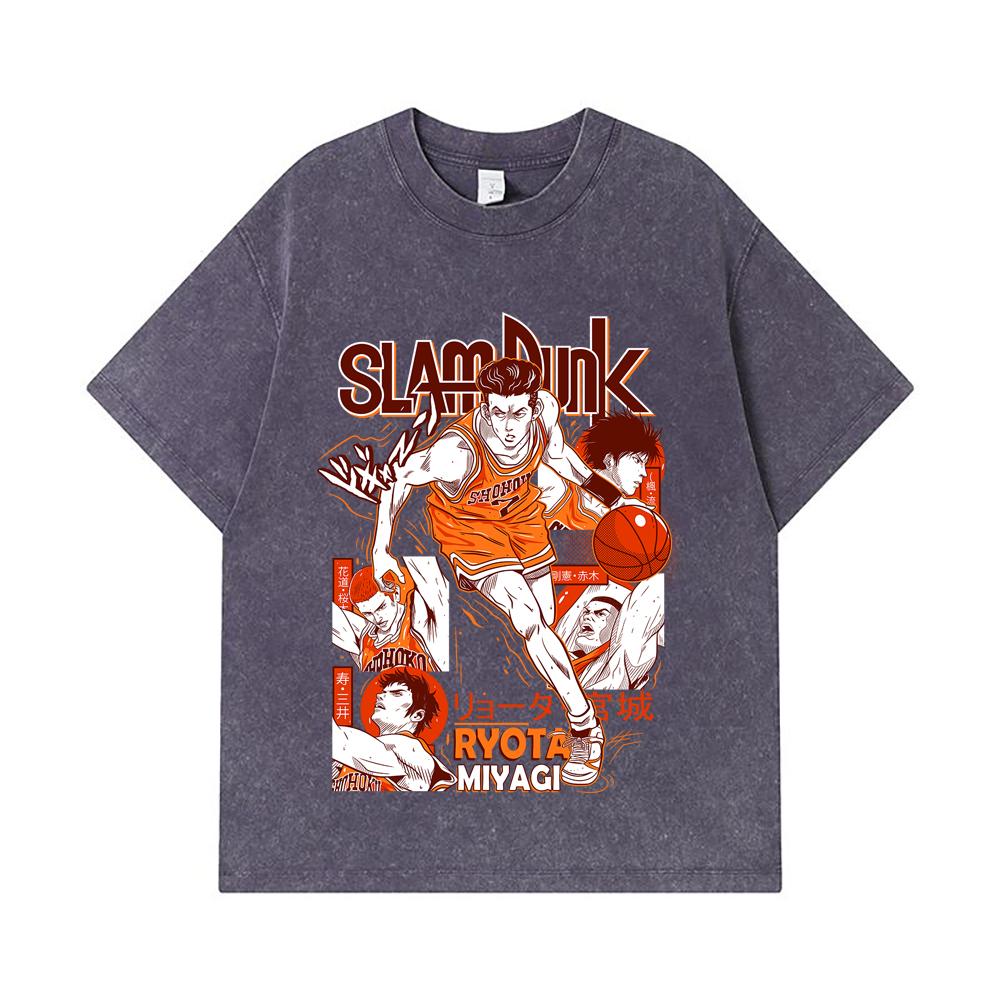 275 GSM Washed T-shirts 100% Cotton Slam Dunk V5 Ryota Print Unisex Heavy Cotton T Shirt