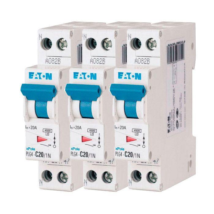 Disjoncteur Modulaire - EATON - PLG4 - Lot De 3 - 20A - Courbe C - Identification Facile