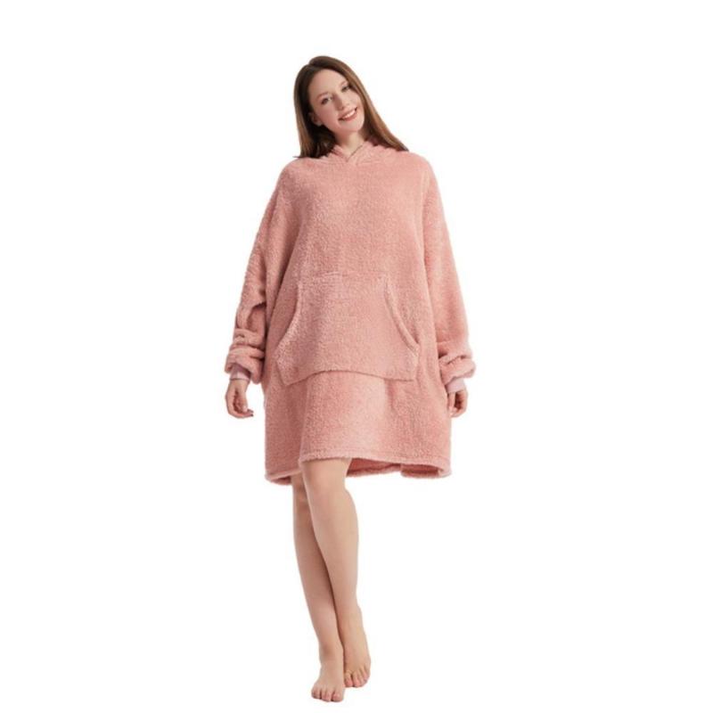 Autumn and Winter Loose Double-sided Fleece Hoodie Thickened Can Be Worn Blanket Couple New Home Service