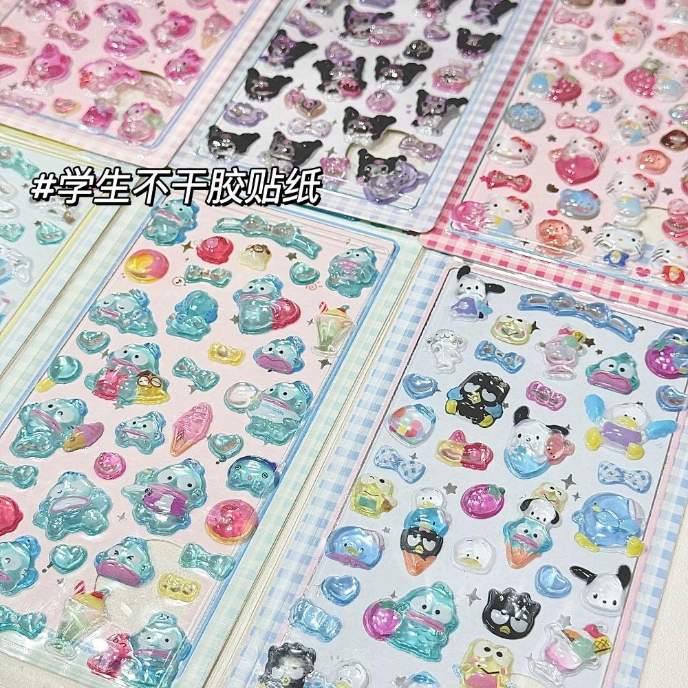 Cute Anime Hellokitty 3D Sanrio Stickers Kuromi Cinnamoroll Transparent Jelly Crystal Decorative Sticker Phone Case DIY Kids Toy