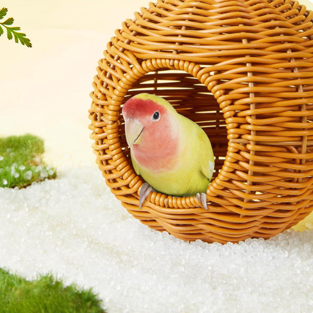 Maison Parrots Suspendue Ronde avec Texture Rotin Simulé Nid d'Oiseau Pour Oiseaux de Compagnie Hamac de Repos Rond Accessoires de Cage