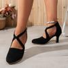Fashion 2025  Summer New Pu Leather Elegant Middle Toe Mules Black Comfortable Wear-resistant Ladies Luxury Sandals   Sizes