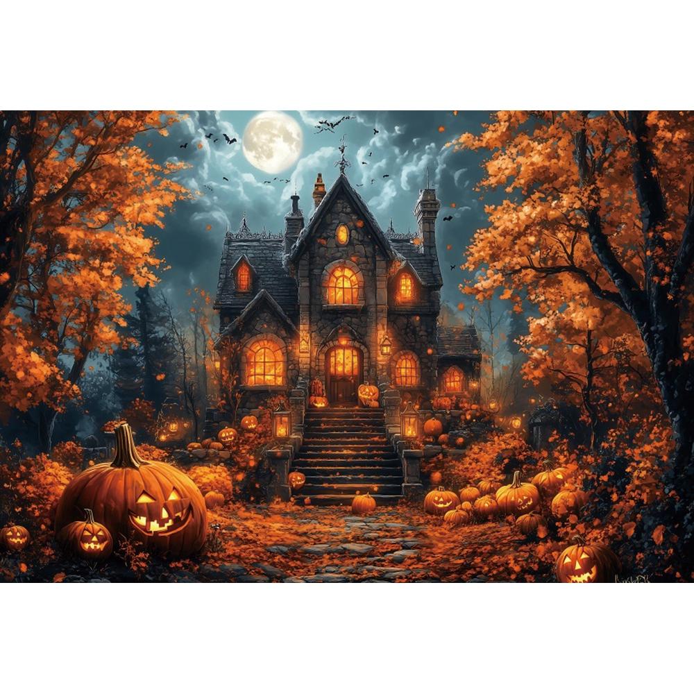 Yeele Fotografie Hintergrund Halloween Horror Mondnacht Gelber Ahornwald Kürbis Laternen Kinder Erwachsene Party Dekoration Kulisse